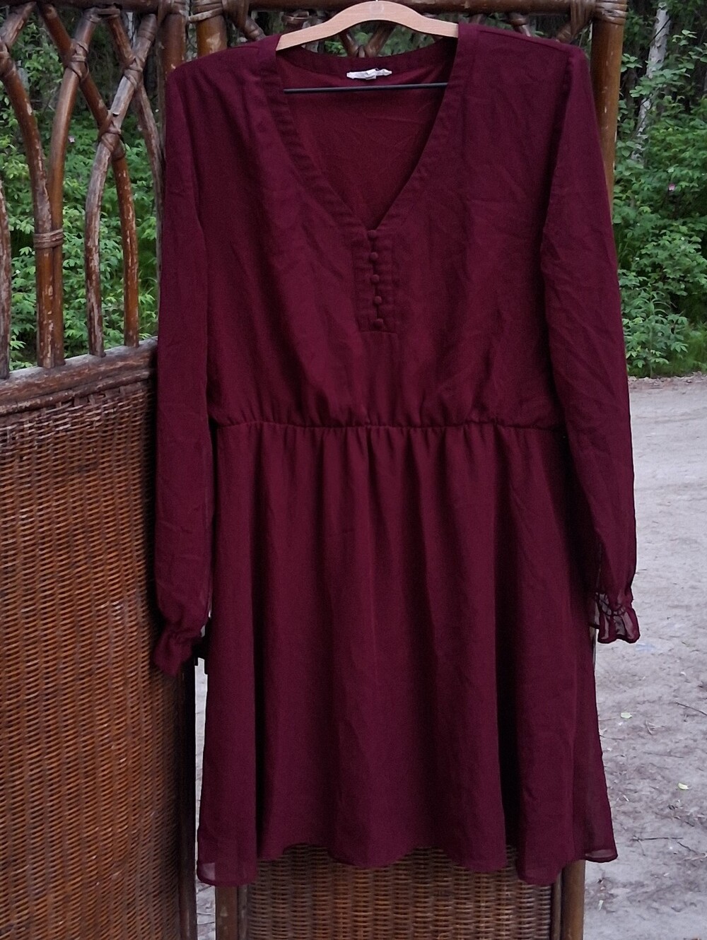 Maurices Wine Red V-Neck Button-Front Dress Size L